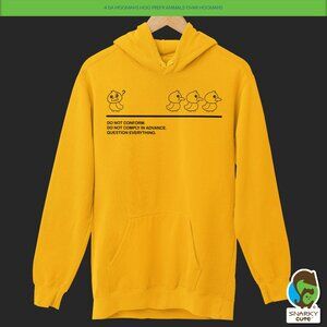 Do Not Conform (What the Duck) Front Back Print Fleece Pullover Hoodie GOLDENROD